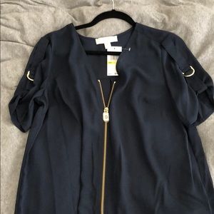 New Michael Kors navy blouse w/ zipper - with tags
